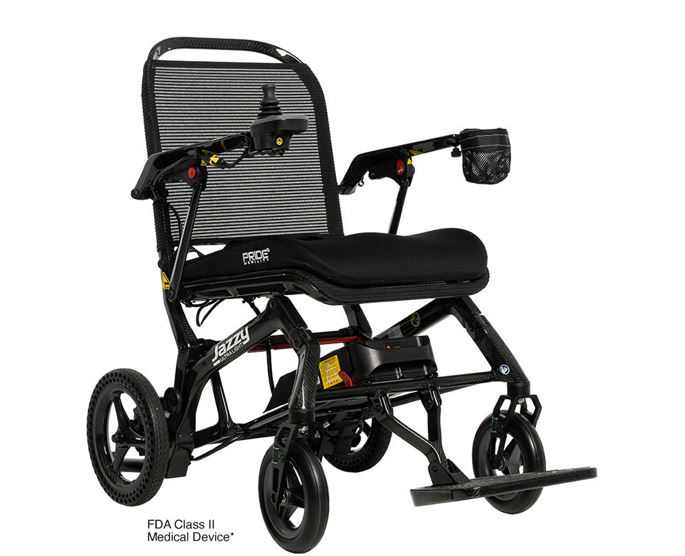 Phoenix Pride Jazzy Carbon foldable wheelchairs that are lightweight